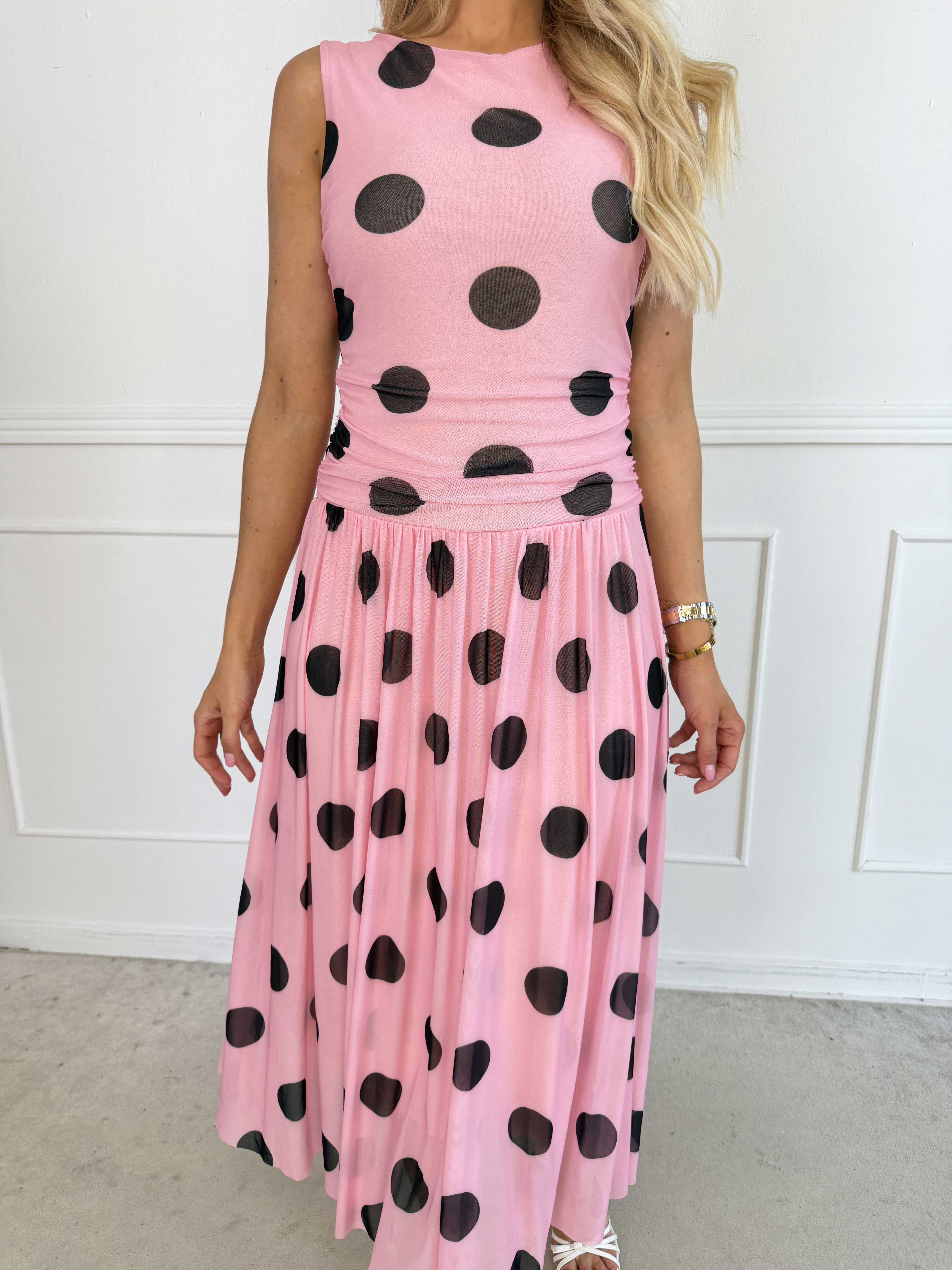 Hallie - Elegant stretchy kjole i mesh med prikker